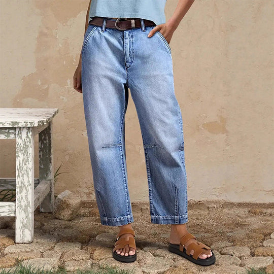 💥  Women's High Waisted Cropped Barrel Jeans  🥳HOT SALE！！🥳