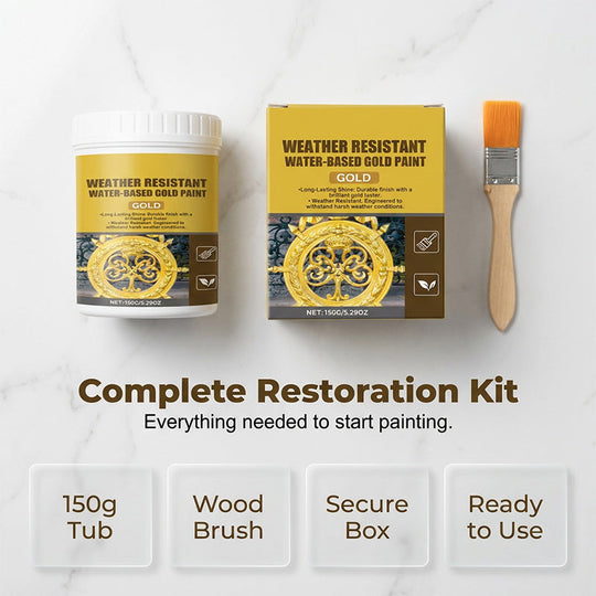 🥳2026 HOT SALE🥳💞50K+ SOLD!🏠✨40% OFF! Weather Resistant Gold Paint – Water‑based, brilliant shine. Safe for metal, wood & stone. Lasts rain or shine! 🖌️💛