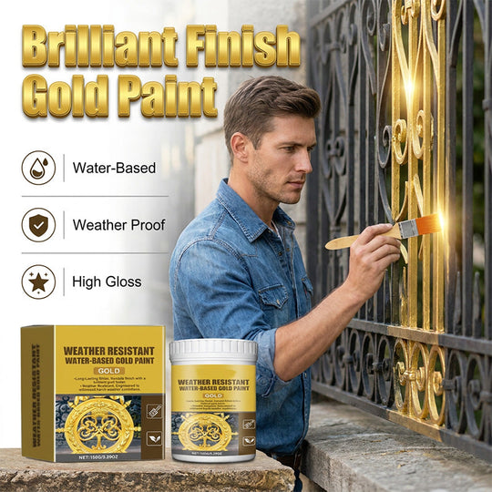 🥳2026 HOT SALE🥳💞50K+ SOLD!🏠✨40% OFF! Weather Resistant Gold Paint – Water‑based, brilliant shine. Safe for metal, wood & stone. Lasts rain or shine! 🖌️💛