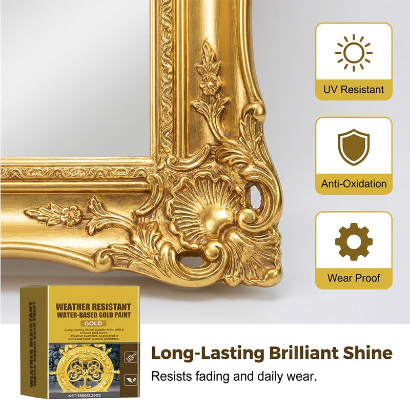 🥳2026 HOT SALE🥳💞50K+ SOLD!🏠✨40% OFF! Weather Resistant Gold Paint – Water‑based, brilliant shine. Safe for metal, wood & stone. Lasts rain or shine! 🖌️💛