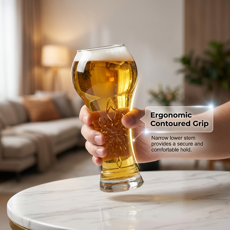 Large Capacity Ornate Embossed Beer Glass