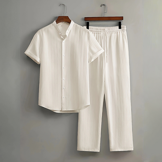 👔 LIMITED-TIME 55% OFF! ✨ Men's Textured 2-Piece Set – Shirt & Pants, Breathable, Coordinated 🧳
