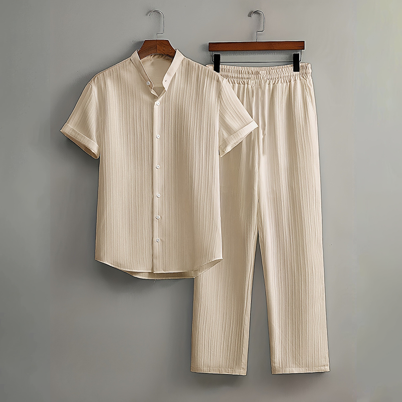 👔 LIMITED-TIME 55% OFF! ✨ Men's Textured 2-Piece Set – Shirt & Pants, Breathable, Coordinated 🧳
