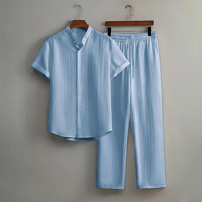 👔 LIMITED-TIME 55% OFF! ✨ Men's Textured 2-Piece Set – Shirt & Pants, Breathable, Coordinated 🧳