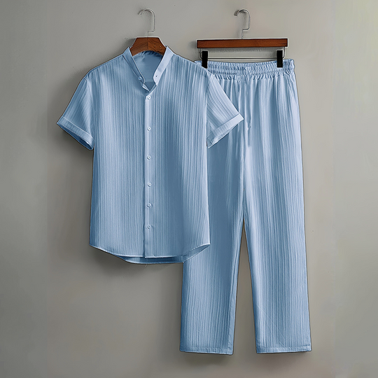 👔 LIMITED-TIME 55% OFF! ✨ Men's Textured 2-Piece Set – Shirt & Pants, Breathable, Coordinated 🧳