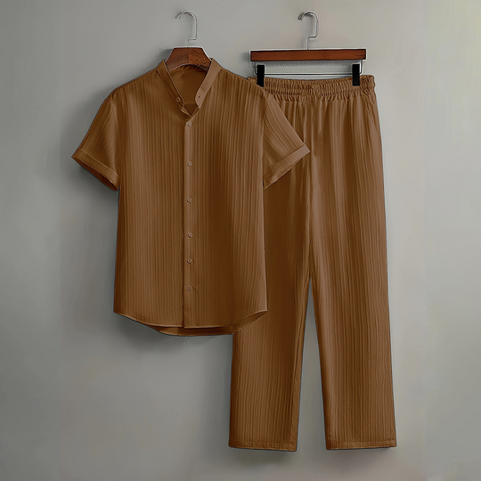 👔 LIMITED-TIME 55% OFF! ✨ Men's Textured 2-Piece Set – Shirt & Pants, Breathable, Coordinated 🧳