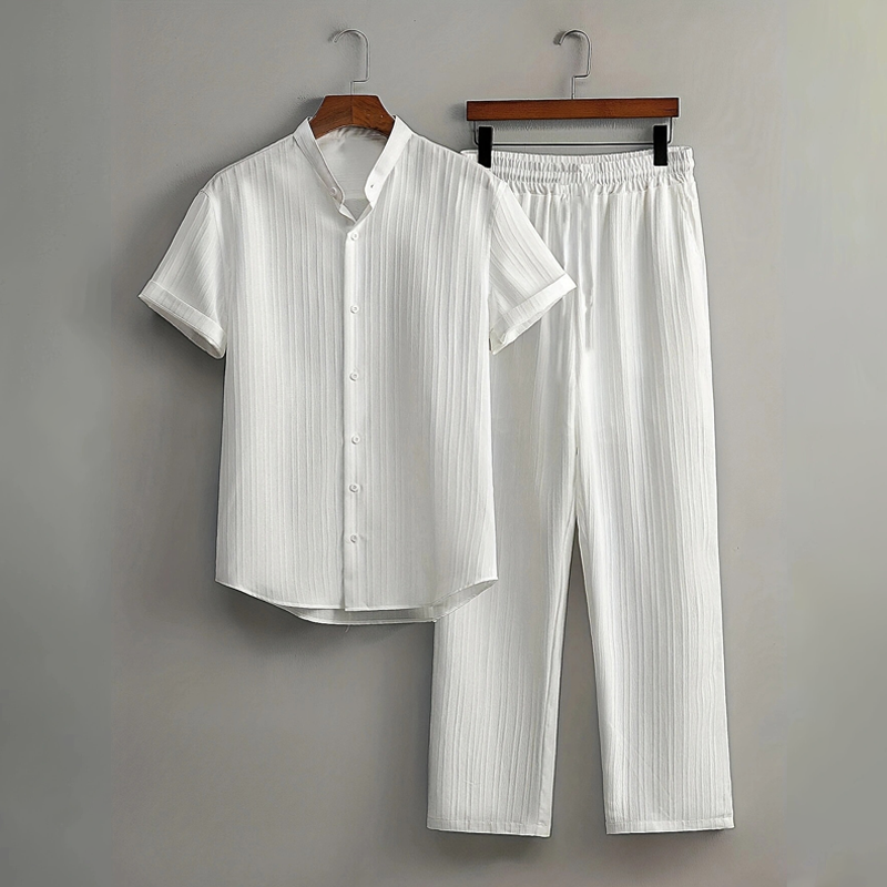 👔 LIMITED-TIME 55% OFF! ✨ Men's Textured 2-Piece Set – Shirt & Pants, Breathable, Coordinated 🧳