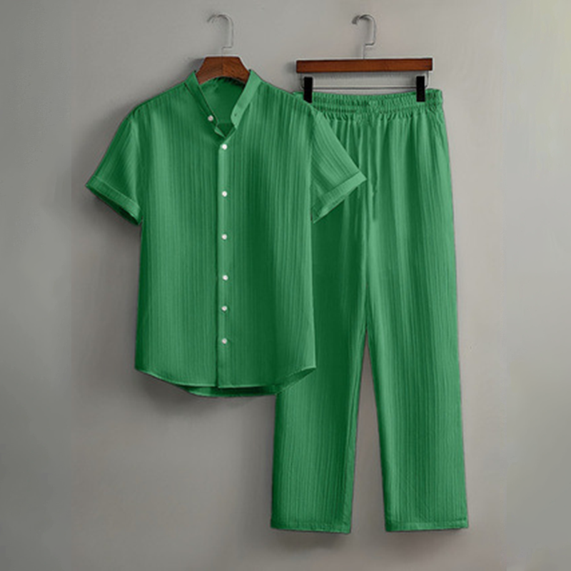 👔 LIMITED-TIME 55% OFF! ✨ Men's Textured 2-Piece Set – Shirt & Pants, Breathable, Coordinated 🧳