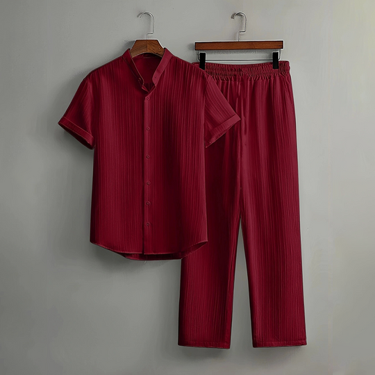 👔 LIMITED-TIME 55% OFF! ✨ Men's Textured 2-Piece Set – Shirt & Pants, Breathable, Coordinated 🧳
