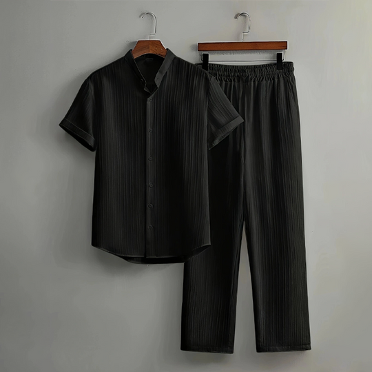 👔 LIMITED-TIME 55% OFF! ✨ Men's Textured 2-Piece Set – Shirt & Pants, Breathable, Coordinated 🧳