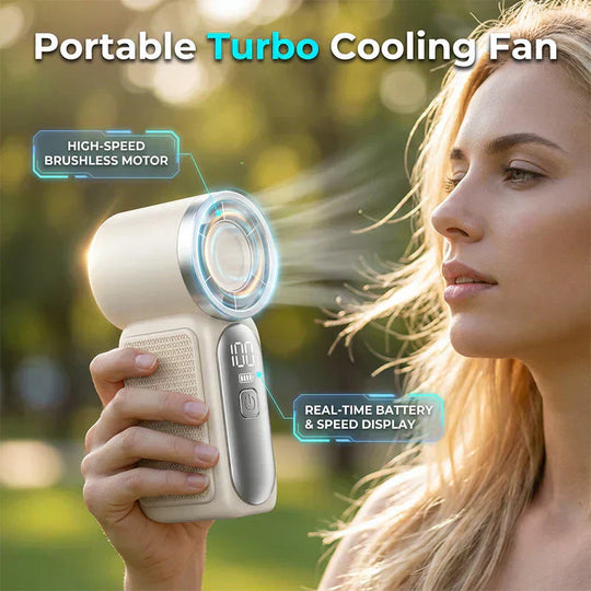 ❄️ Ventilatore portatile Turbo – 16900 giri/minuto, 6 velocità, display a LED