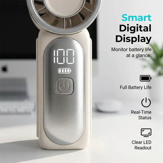❄️ Ventilatore portatile Turbo – 16900 giri/minuto, 6 velocità, display a LED