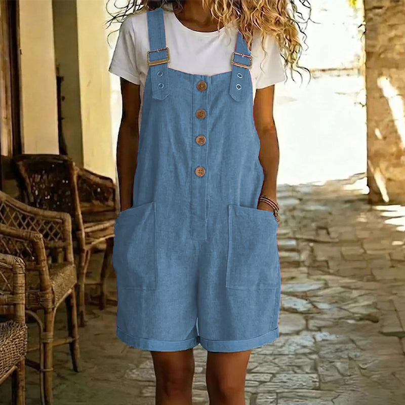 💥Retro Solid Color Romper with Adjustable Straps