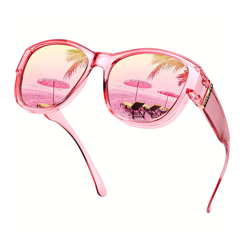 EUNOIALENS Fit-Over Prescription Sunglasses, Oversized Square Full-Rim Plastic Frames, UV400 Protection, Trendy Stylish Women's Unisex Fashion Accessory, Single Pair summerwins