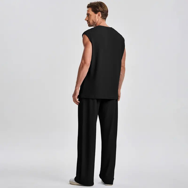 ⚽️🏆️World Cup Sale:40% OFF🎉70K+ SOLD! 🥳Men's Ribbed Sleeveless Tank Top & Pants 2-Piece Set
