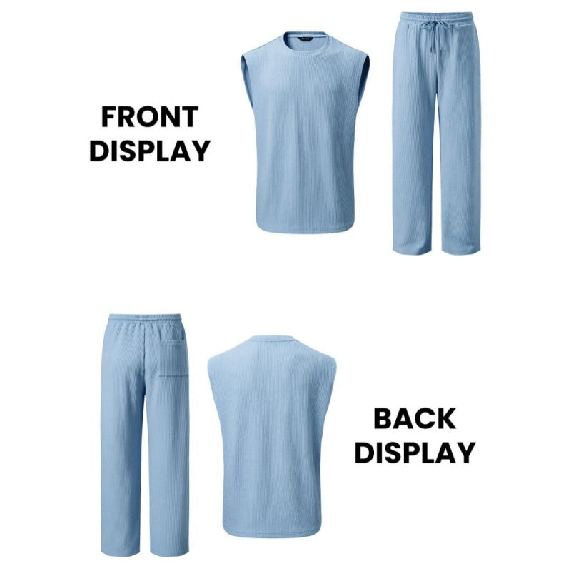 ⚽️🏆️World Cup Sale:40% OFF🎉70K+ SOLD! 🥳Men's Ribbed Sleeveless Tank Top & Pants 2-Piece Set