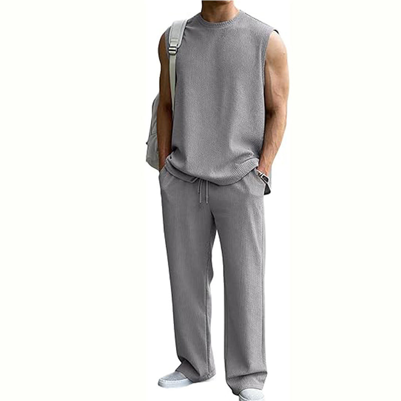 ⚽️🏆️World Cup Sale:40% OFF🎉70K+ SOLD! 🥳Men's Ribbed Sleeveless Tank Top & Pants 2-Piece Set