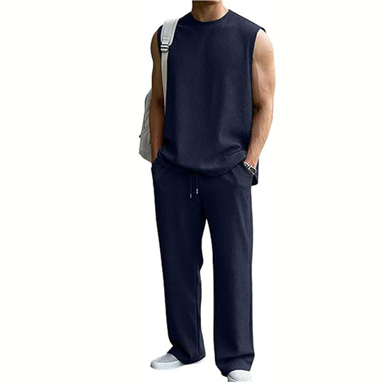 ⚽️🏆️World Cup Sale:40% OFF🎉70K+ SOLD! 🥳Men's Ribbed Sleeveless Tank Top & Pants 2-Piece Set