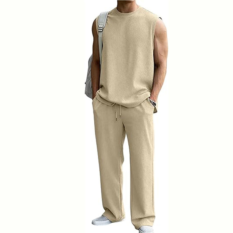 ⚽️🏆️World Cup Sale:40% OFF🎉70K+ SOLD! 🥳Men's Ribbed Sleeveless Tank Top & Pants 2-Piece Set