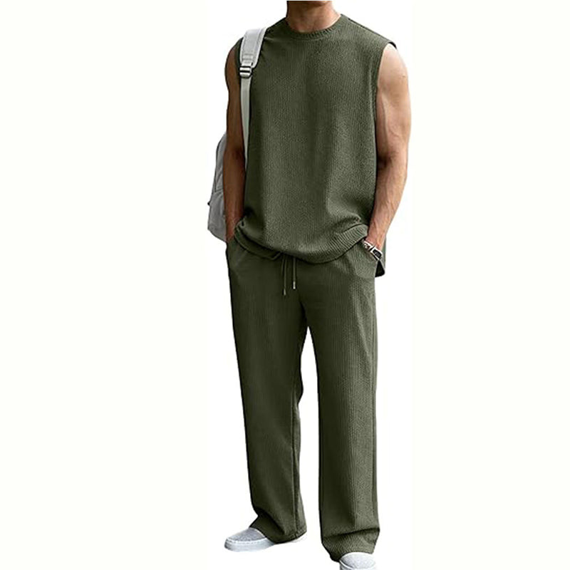 ⚽️🏆️World Cup Sale:40% OFF🎉70K+ SOLD! 🥳Men's Ribbed Sleeveless Tank Top & Pants 2-Piece Set