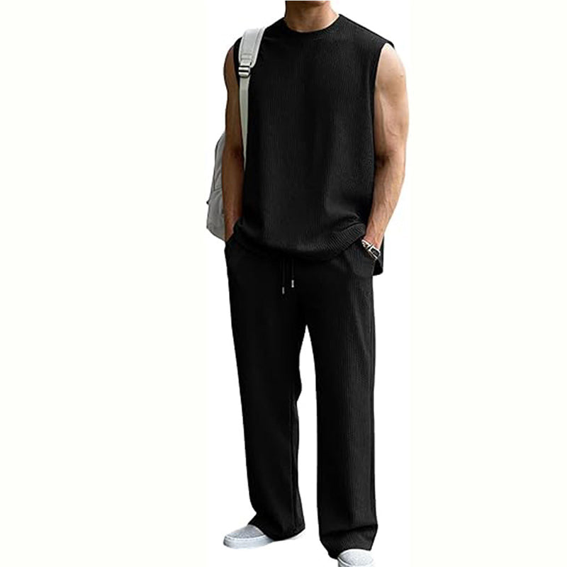 ⚽️🏆️World Cup Sale:40% OFF🎉70K+ SOLD! 🥳Men's Ribbed Sleeveless Tank Top & Pants 2-Piece Set