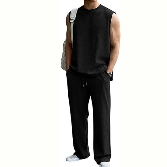 ⚽️🏆️World Cup Sale:40% OFF🎉70K+ SOLD! 🥳Men's Ribbed Sleeveless Tank Top & Pants 2-Piece Set