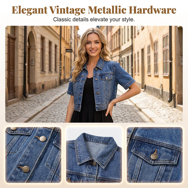 🧥 50% OFF NOW! 🌸 Women's Short Sleeve Cropped Denim Jacket – Lightweight & vintage wash – Perfect for summer layering or casual chic – comfortable and stylish 🌿✨