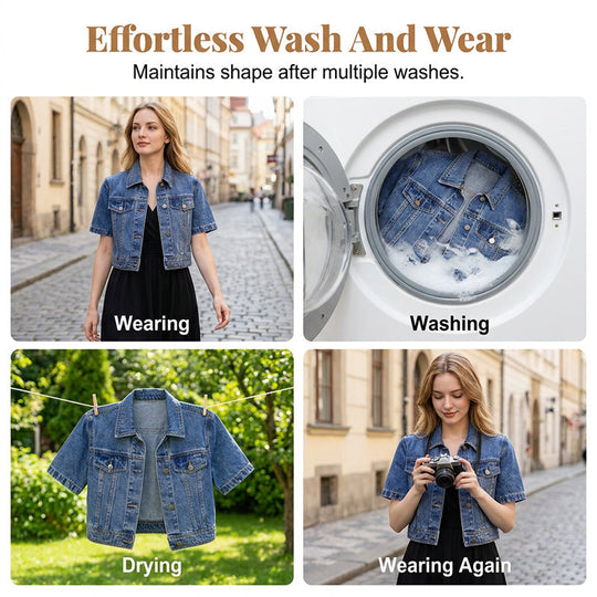 🧥 50% OFF NOW! 🌸 Women's Short Sleeve Cropped Denim Jacket – Lightweight & vintage wash – Perfect for summer layering or casual chic – comfortable and stylish 🌿✨
