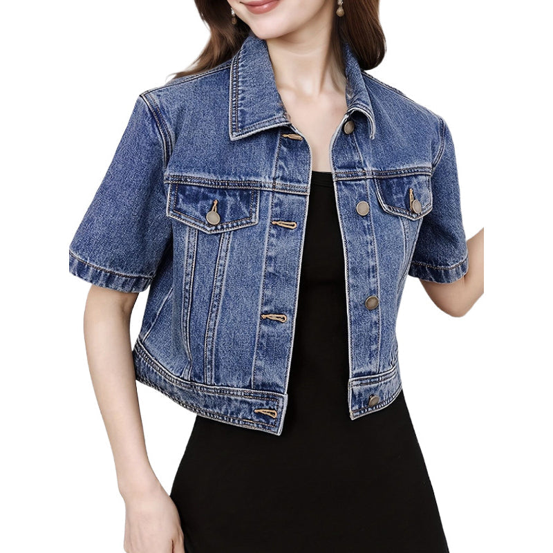 🧥 50% OFF NOW! 🌸 Women's Short Sleeve Cropped Denim Jacket – Lightweight & vintage wash – Perfect for summer layering or casual chic – comfortable and stylish 🌿✨