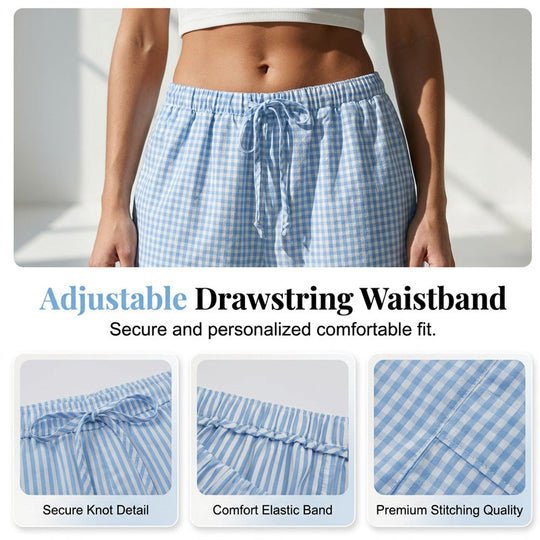 ⏰2026 Summer Hot Sale 50% OFF 🌊✨Women's Wide Leg Gingham Striped Plaid Pants🏖️-Casual Barrel Loose Drawstring Pants with Pockets☀️
