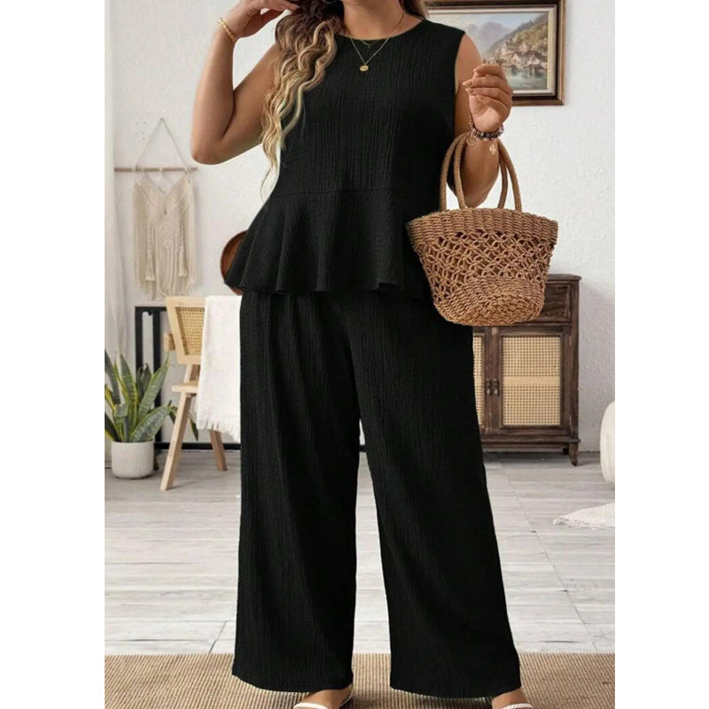 ⏰💰 50% OFF – Sleeveless Peplum Top & Wide-Leg Pants Set – Effortless Style in 1 Click! | Flattering Peplum + Flowy Pants | Ready-to-Wear Outfit 👚👖✨🌸
