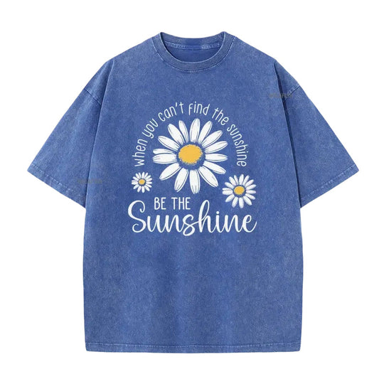 Unisex Vintage Washed Daisy Print Loose Fit T-Shirt