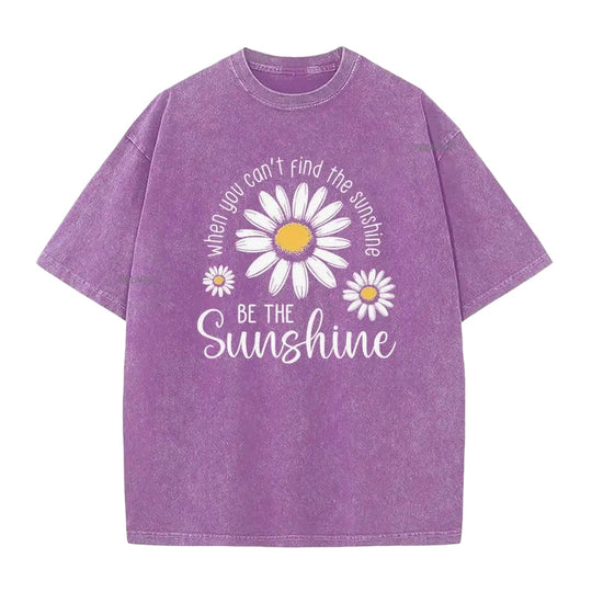 Unisex Vintage Washed Daisy Print Loose Fit T-Shirt