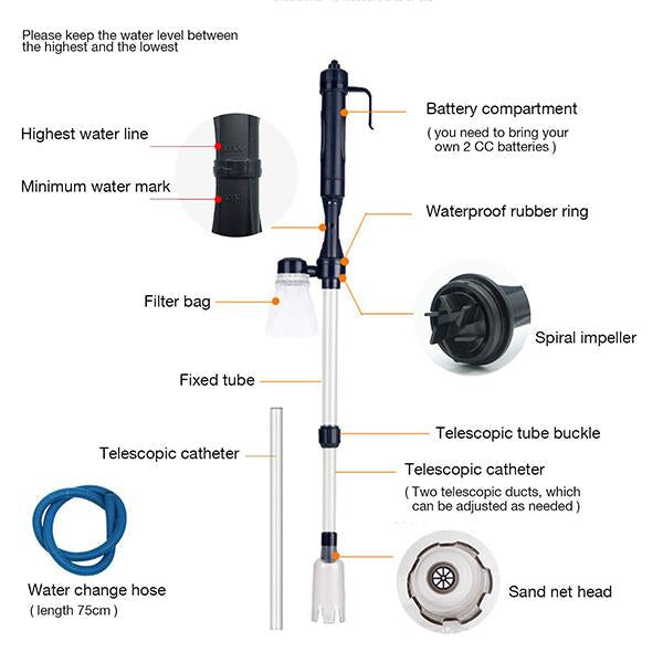 🐠LAST DAY SALE 60% OFF⚡50K+ SOLD 🐟Electric Aquarium Gravel Cleaner—battery-operated, adjustable length, and easy to use—suitable for all aquariums 🧹🐟