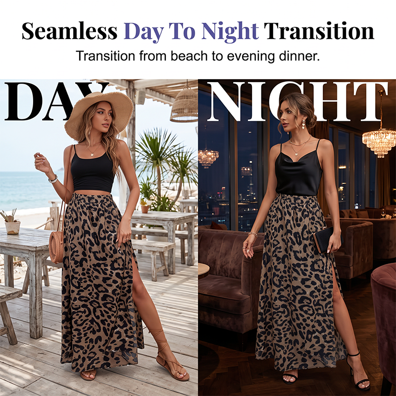 🎁2026 New Arrivals 50% OFF💥Women's Leopard Print High Split Maxi Skirt 🐆