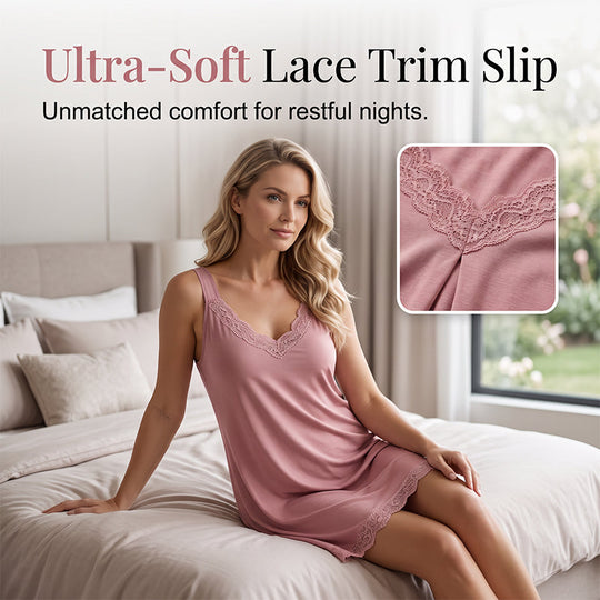 🎁2026 New Arrivals 50% OFF💥Women's Lace V-Neck Nightdress Loose Modal Slip Sleepwear
