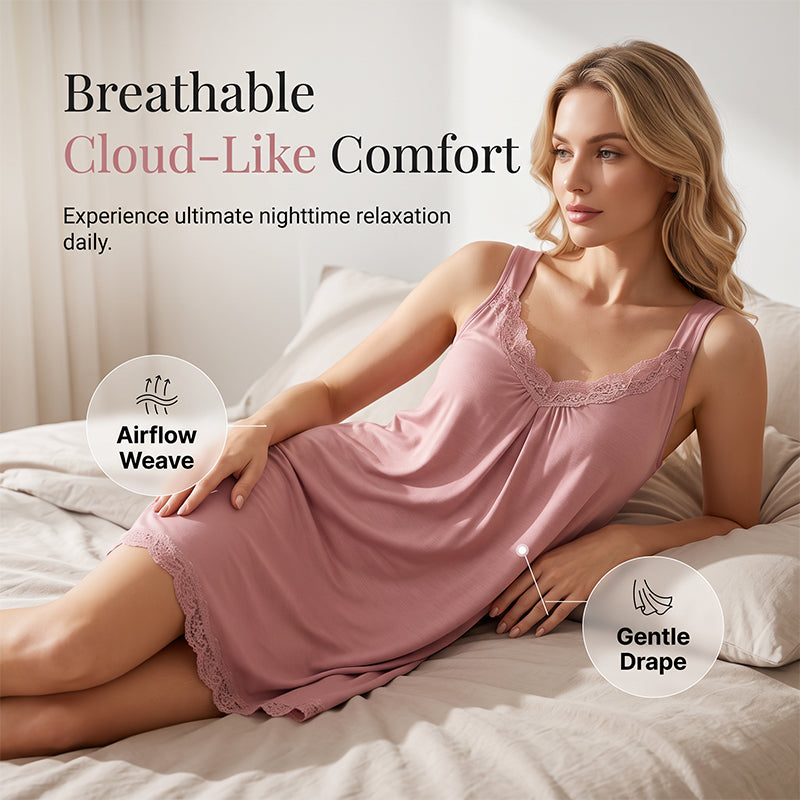 🎁2026 New Arrivals 50% OFF💥Women's Lace V-Neck Nightdress Loose Modal Slip Sleepwear