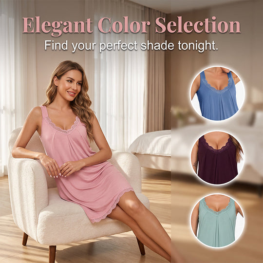🎁2026 New Arrivals 50% OFF💥Women's Lace V-Neck Nightdress Loose Modal Slip Sleepwear