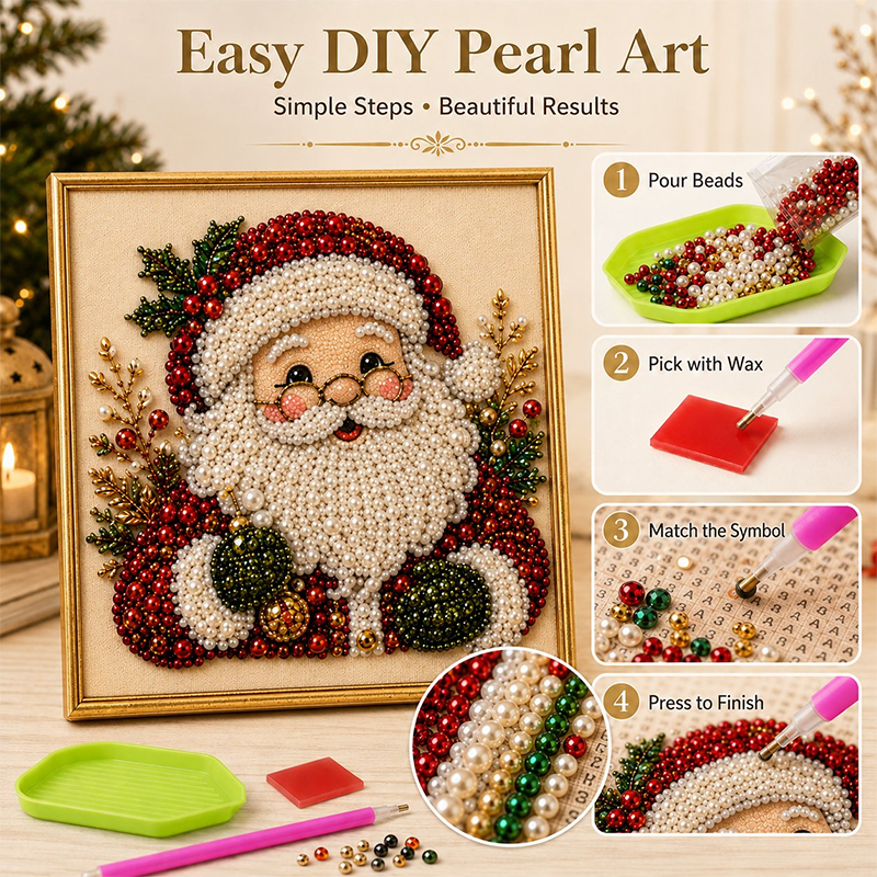 🧘Relaxing & Beginner-Friendly - 🎨💎DIY Christmas Pearl Drill Painting Art Kit