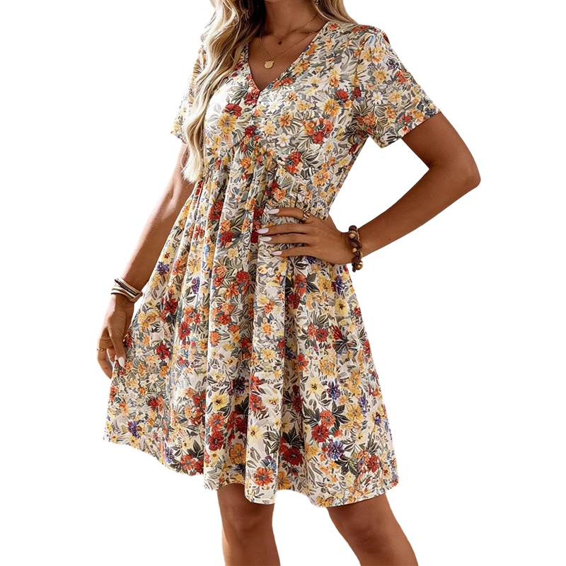 Women's Summer Floral V-Neck Short Sleeve Dress