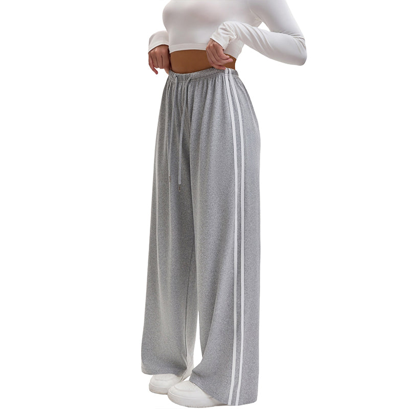 Women's  Chic Striped Drawstring Track Pants, Retro Straight-Leg Polyester Casual Pants for Gym Activewear, Drawstring Pants, Long Pants