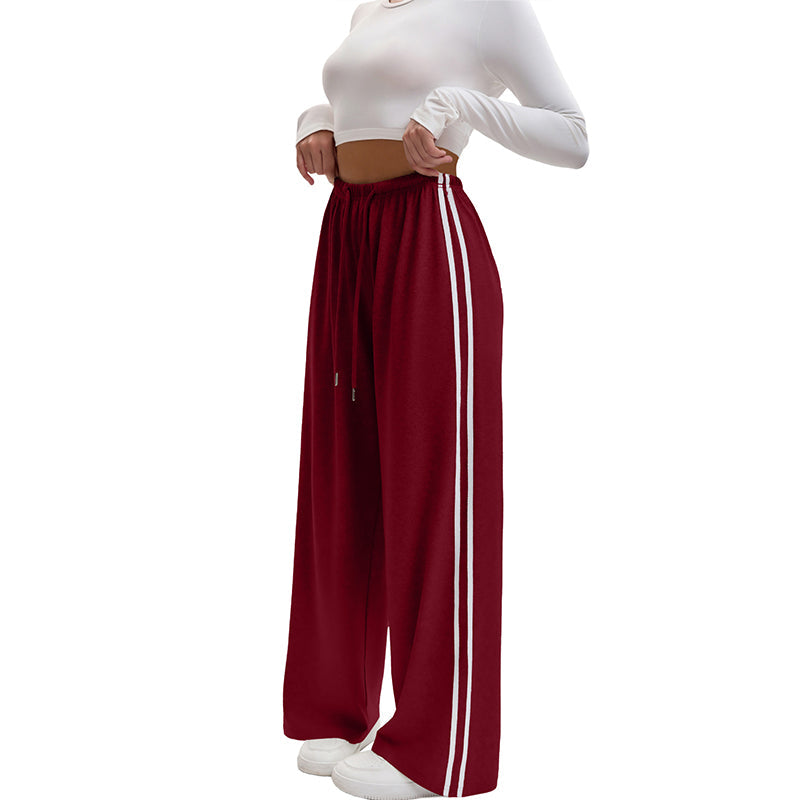 Women's  Chic Striped Drawstring Track Pants, Retro Straight-Leg Polyester Casual Pants for Gym Activewear, Drawstring Pants, Long Pants