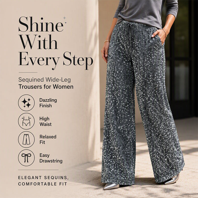 👖Women's Sequin Sparkle Elastic Waist Straight-Leg Pants