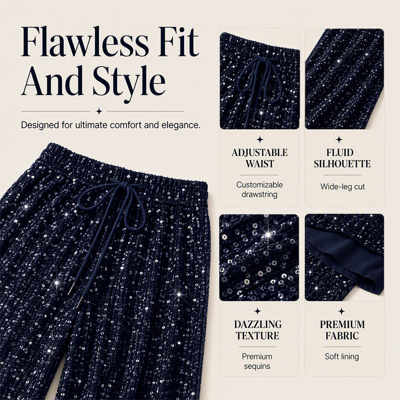 👖Women's Sequin Sparkle Elastic Waist Straight-Leg Pants