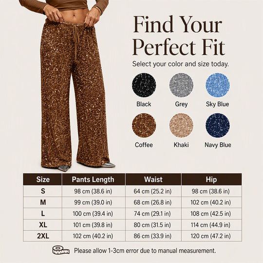 👖Women's Sequin Sparkle Elastic Waist Straight-Leg Pants