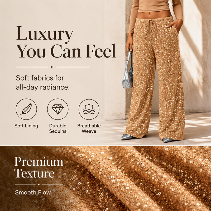 👖Women's Sequin Sparkle Elastic Waist Straight-Leg Pants