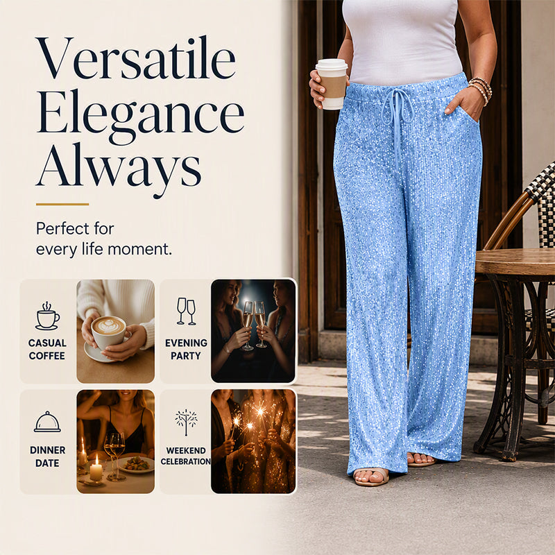 👖Women's Sequin Sparkle Elastic Waist Straight-Leg Pants
