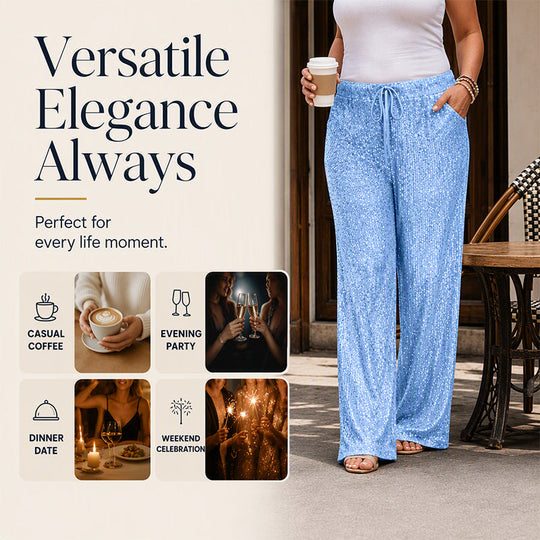 👖Women's Sequin Sparkle Elastic Waist Straight-Leg Pants