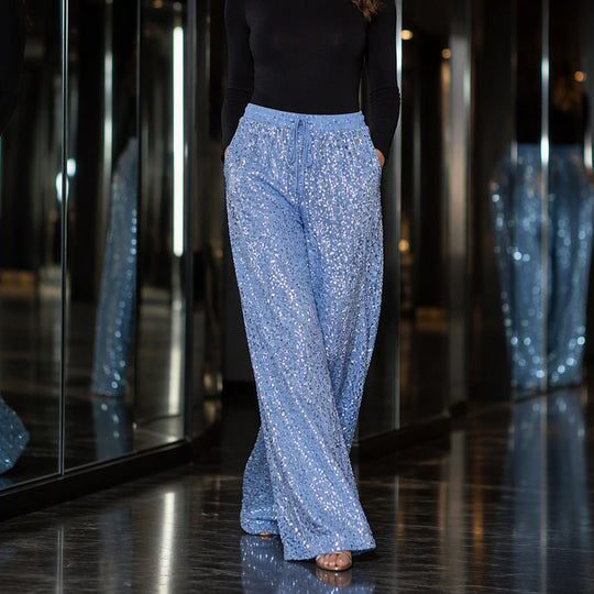 👖Women's Sequin Sparkle Elastic Waist Straight-Leg Pants