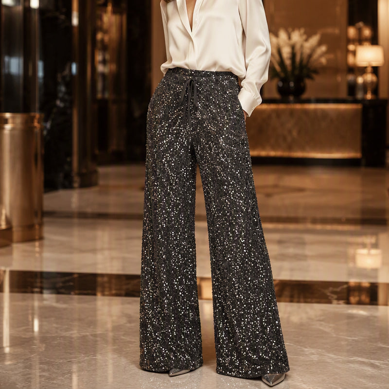 👖Women's Sequin Sparkle Elastic Waist Straight-Leg Pants